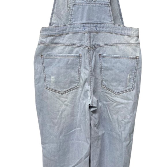 Forever 21 Junior Girl's Light Wash Ripped Leg Overalls Size 27 - Picture 6 of 12